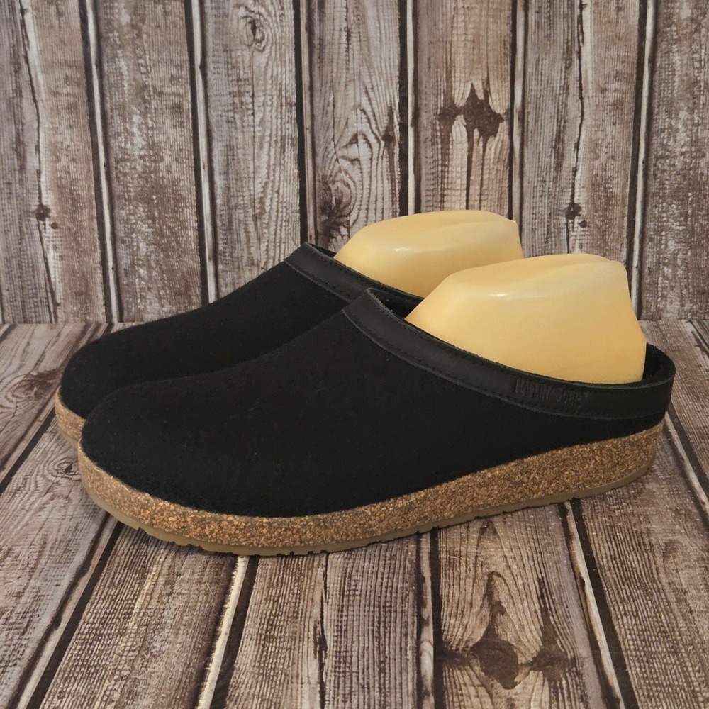 Sz 43 / 10 Mens Haflinger Grizzly Torben Wool Cork Footbed Comfort Black VGUC